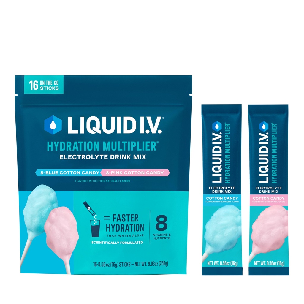 Liquid I.V.® Hydration Multiplier - 코튼 캔디 | 일렉트로블 파우더 음료 믹스 | 1 팩 (16 인분)