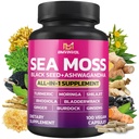 BMVINVOL 바다 모스 블랙 씨앗 Shilajit Ashwagandha + Bladderwrack, Ginger, Moringa, Turmeric, Burdock, Ginseng, Rhodiola Rosea - 100 캡슐