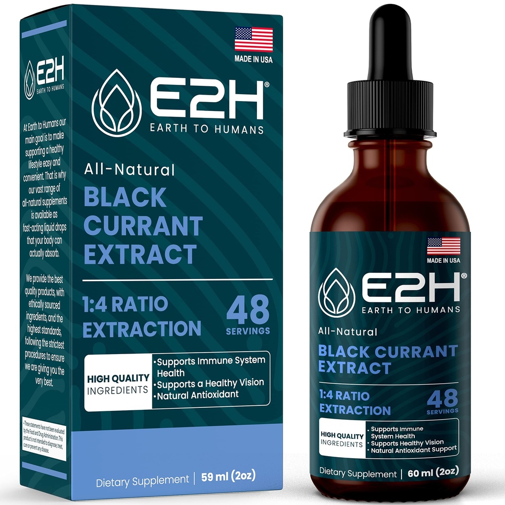 E2H Natural Black Currant Extract, Cold Pressed Black Currant Seed - 면역 체계 건강 - 빠른 흡수 액체 - 2 Fl Oz