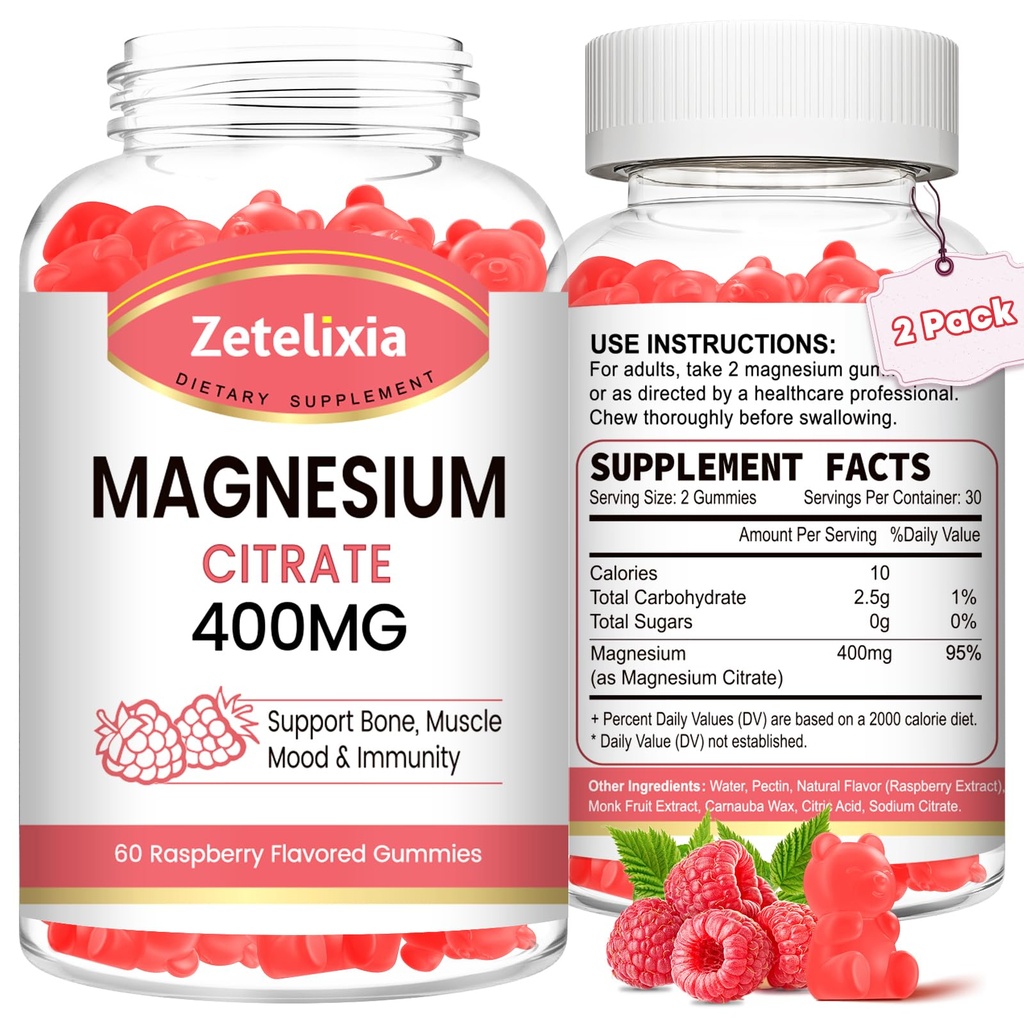 2 팩 마그네슘 구연산염 Gummies 400MG의 성인을 위한 높은 흡수 마그네슘 Gummies, 근육 & 치아 지원, Vegan 120 Cts