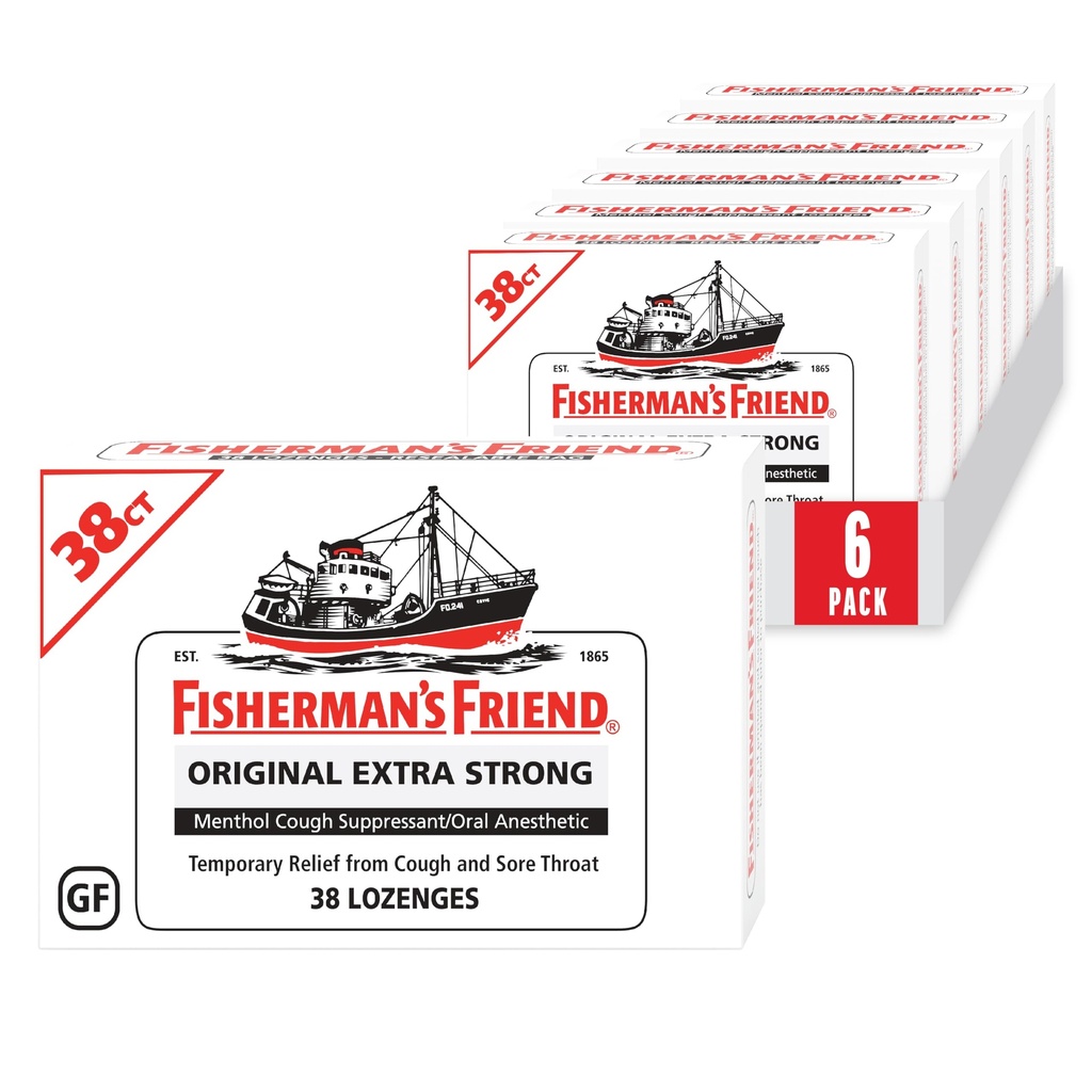Fisherman's Friend Cough Drops, Cough Suppressant 및 Sore Throat Lozenges, Original Extra Strong, 10mg Menthol, 228 Drops (6 팩 38)