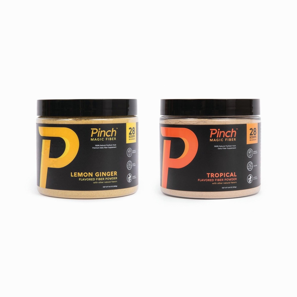 Pinch Magic Fiber | 소화 건강에 대한 Prebiotic Supplement | 심플한 껍질 분말 | 케토, 채식, 설탕 무료 | 열대 & 레몬 생강 | USA-Made | 28일 공급