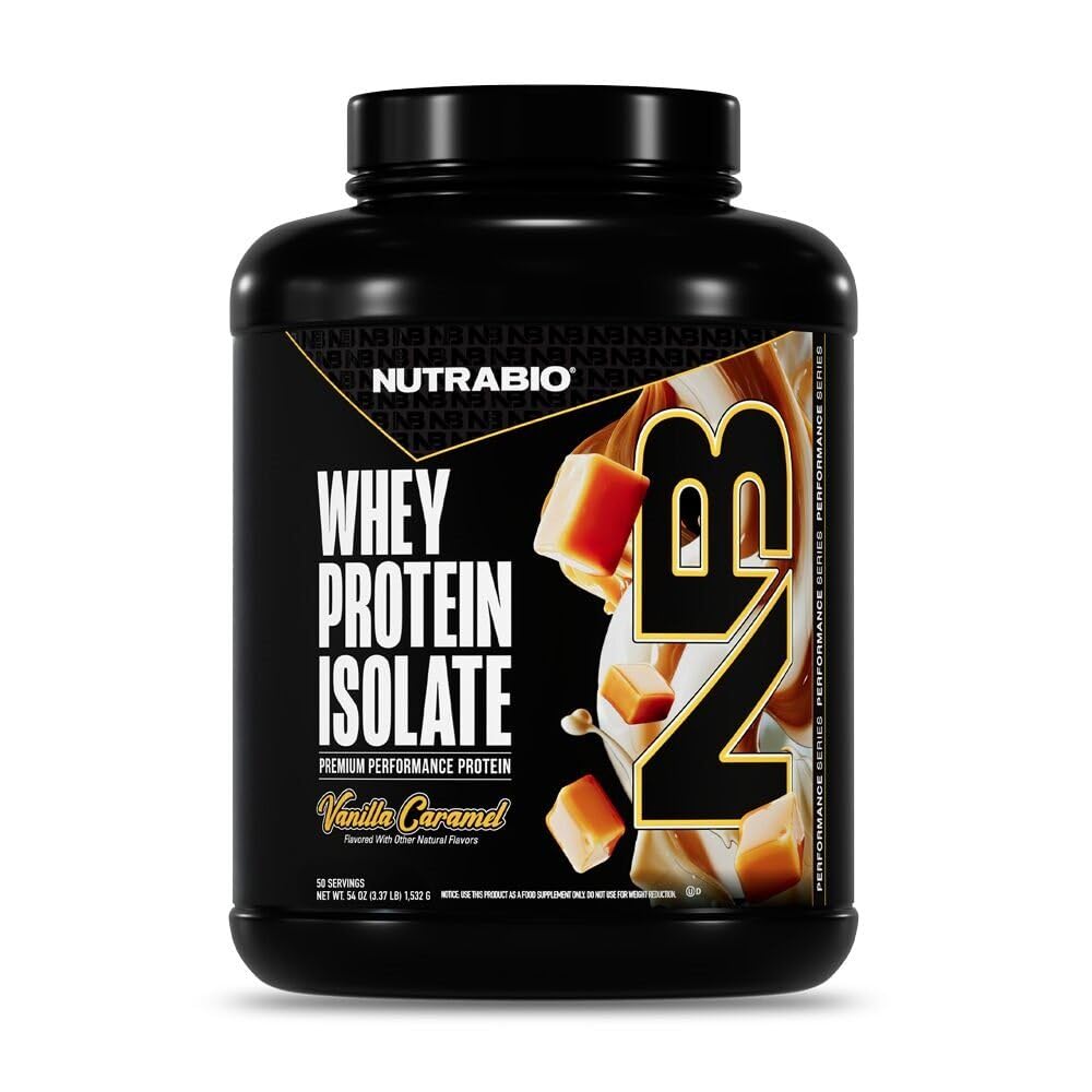 NutraBio 100 % Whey Protein Isolate Protein Powder, 25g Protein with Complete Amino Acid Profile, Non-GMO, Soy & Gluten 무료, 낮은 Carb, 낮은 Calorie Whey Protein Powder, 바닐라 Caramel, 5 Lbs