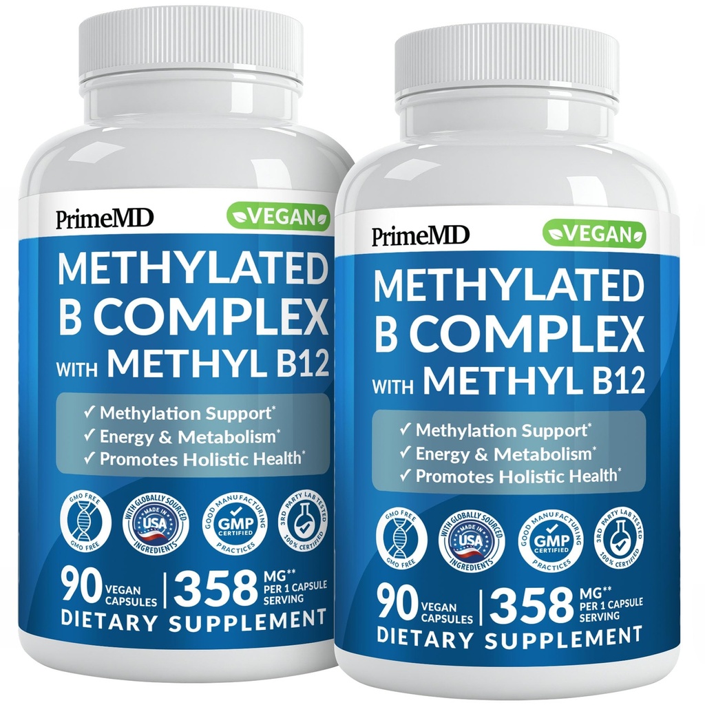 Methylfolate와 B12 Methylcobalamin 1000 mcg를 가진 메틸을 입힌 B 복합물 - 에너지, 뇌 기능 및 웰빙을 위한 메틸을 입힌 Multivitamin - 남자 & 여자를 위한 비타민 B 복합물 (180의 서빙, 2)
