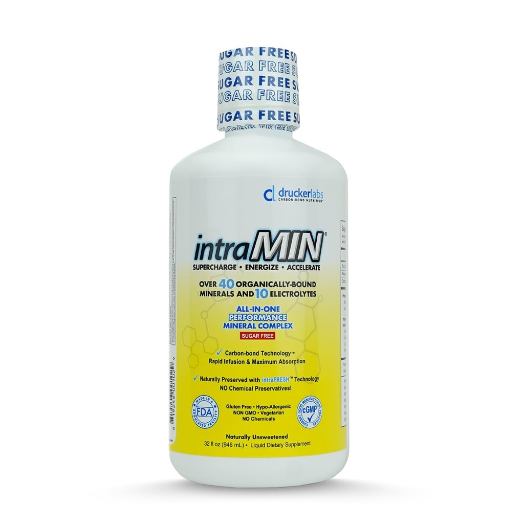 Drucker Labs - 남성, 여성, 어린이, 면역 및 근육 지원, 비 GMO, 글루텐 무료, Vegan, Electrolytes, Sugar Free (32 oz., Unflavored)에 대한 인트라 민 유기 액체 미네랄 보충