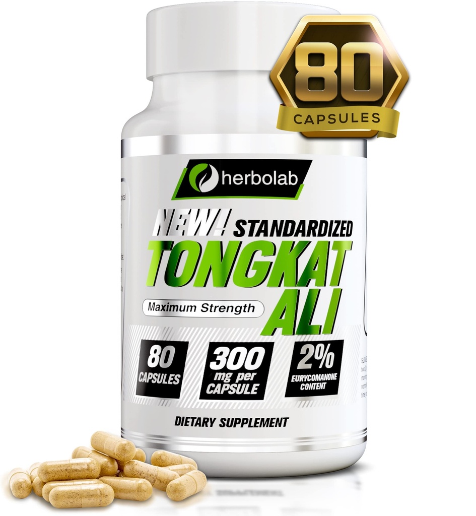 남자 뿌리 보충교재를 위한 Herbolab Tongkat 알리 200:1는, 2% Eurycomanone, 1200mg, 30 일 공급, 남자를 위한 Longjack Tongkat Ali, Eurycoma Longifolia 추출물 분말 캡슐, Malaysian Ginseng에 표준화했습니다