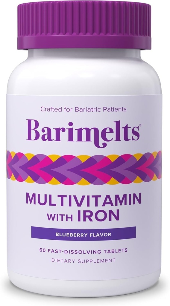 BariMelts Bariatric Multivitamin - 1 개월 공급 (60 빠른 용해 정제) - Sugar-Free - Post-Op Bariatric Vitamins - 천연 블루 베리 맛
