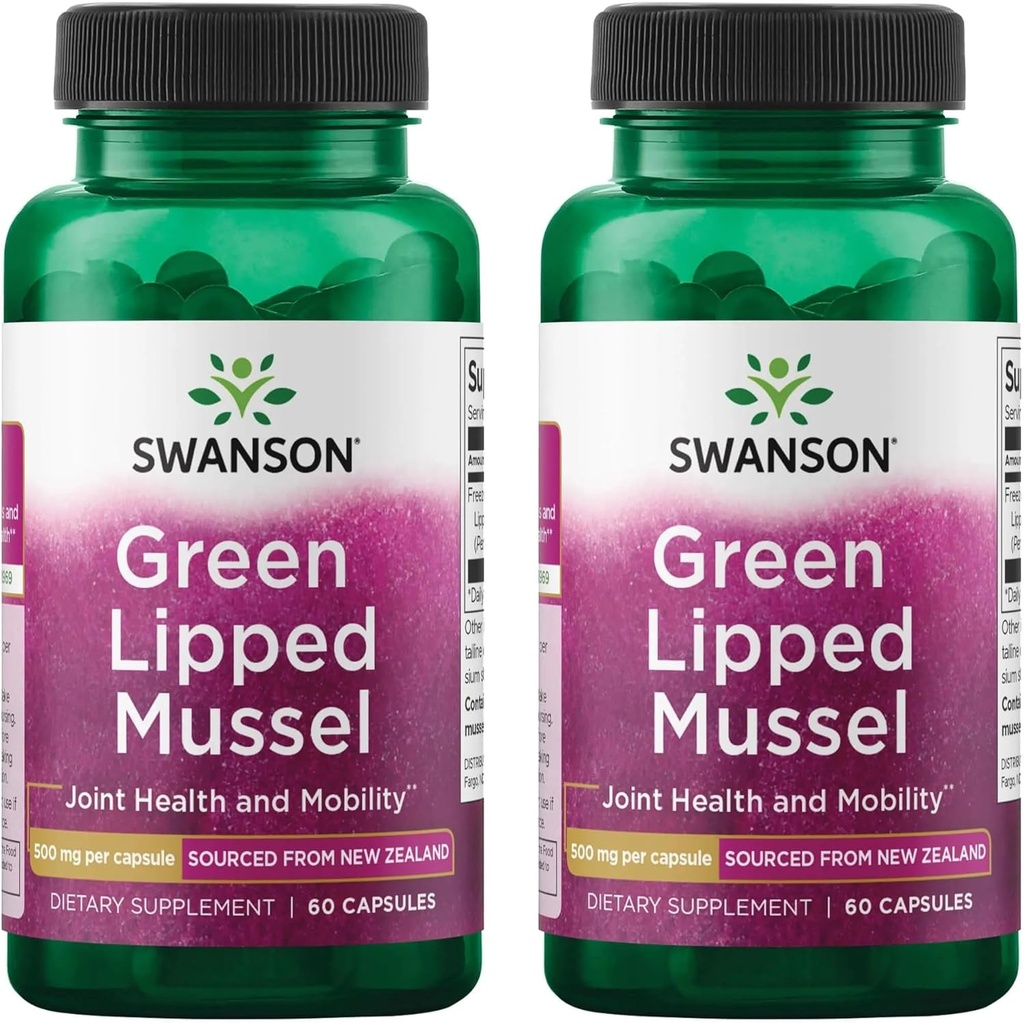 Swanson Green Lipped Mussel (Freeze-Dried) - 뉴질랜드 합동 건강 & 기동성 보충교재 - 자연적인 공식은 심장 건강 & 소화 기능을 지원합니다 - (60의 캡슐, 500mg 각각) (2 팩)