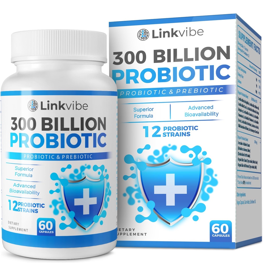 Probiotic 300 억 CFU - Digestive & Gut, Immune, Bloating Health - 여성과 남성을위한 Probiotics - 매일 Dairy 무료, 선반 안정 - 60 개