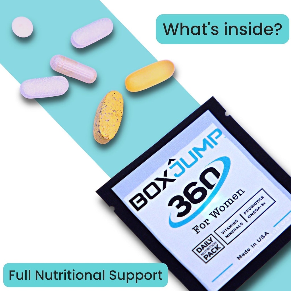 BoxJump Women’s Daily Multivitamin Packs with Essential Vitamins and Minerals – 비타민 D, C, E, A, B12 for Energy, Endurance, 면역 지원, 뼈 및 피부 건강 – 30 일