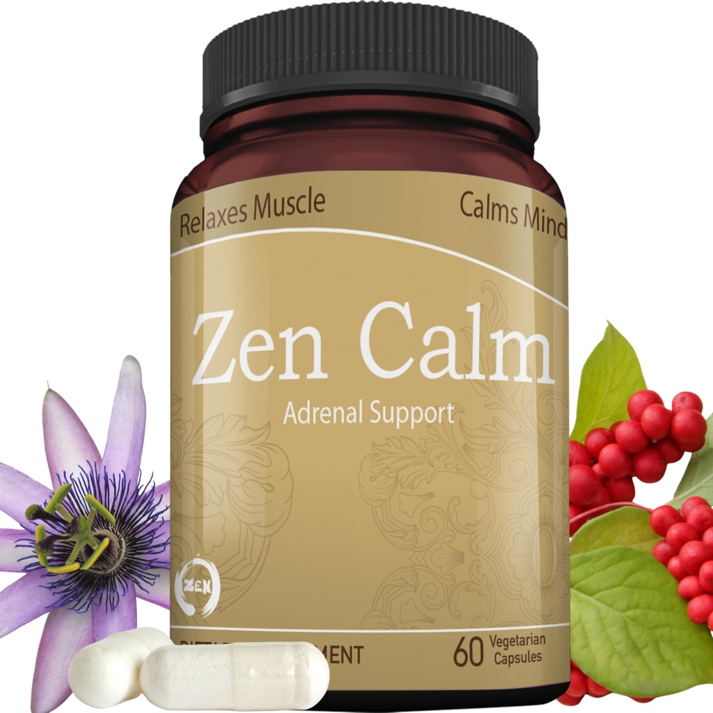 Zen Calm Stress Adrenal Support Supplement Organic Adaptogenic Herbs - 마그네슘, B 비타민, GABA 및 더 많은 천연 캘름을 지원합니다. 기타 제품 비 GMO (60의 Veggie 모자)