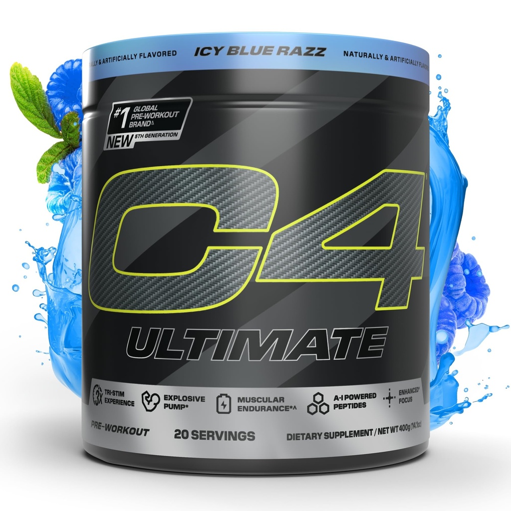 Cellucor C4 궁극적 인 사전 운동 분말 - 여성을위한 설탕 무료 운동 에너지 보충 - 300mg Caffeine + TeaCrine + Dynamine + Creatine - ICY Blue Razz, 20 서빙