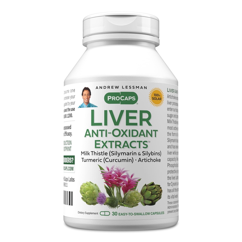 ANDREW LESSMAN Liver Anti-Oxidant Extracts 30 캡슐 - Liver의 Hard-Working Tissues를 지원하며 최적의 Liver 건강 및 기능을 향상시킵니다. 우유 이틀, 심황 및 Artichoke 추출물