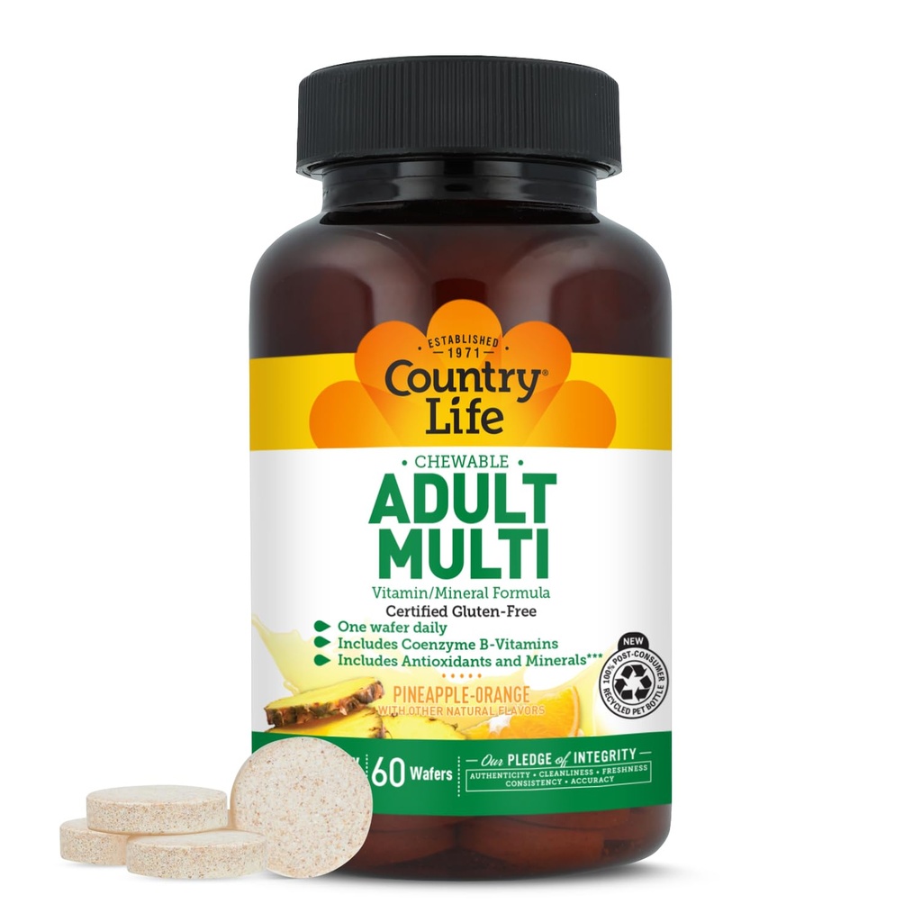 Coenzyme B-Vitamins, 산화 방지제, 무기물, 파인애플 주황색 풍미를 가진 국가 생활 성숙한 Chewable Multivitamin - 지원 에너지 대사 및 면역력, 글루텐 자유로운 - 60 웨이퍼