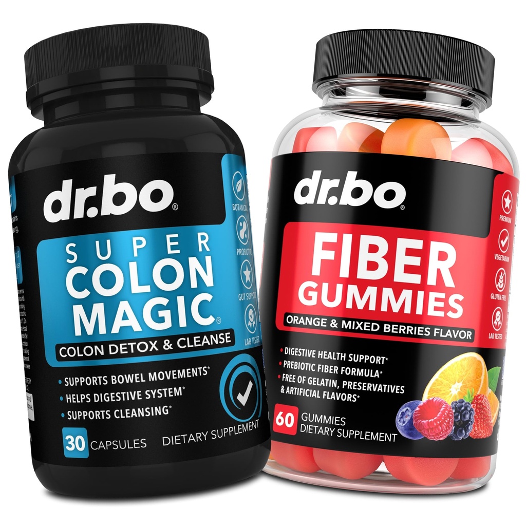 DR. BO 섬유 Gummies & Colon Cleanse 보조 식품 - 맛있는 Gummy Prebiotic Fiber Supplement - Gut & Stomach Cleansing을위한 Super Colon Magic Bowel 운동 지원