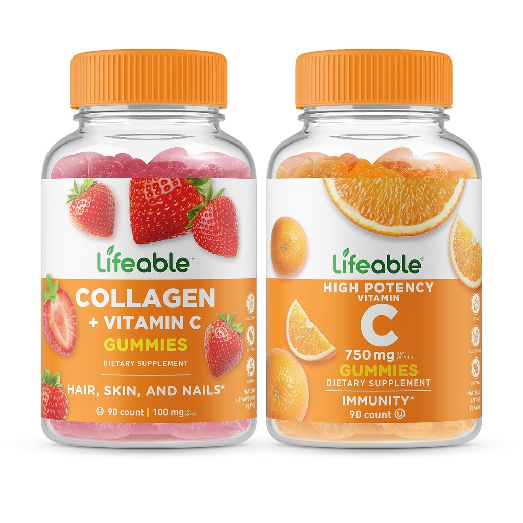 Lifeable 교원질 & 비타민 C + 비타민 C 750mg의 Gummies 뭉치 - 중대한 촉감, 비타민 보충교재, 글루텐 자유로운, GMO 자유로운, Chewable 거미