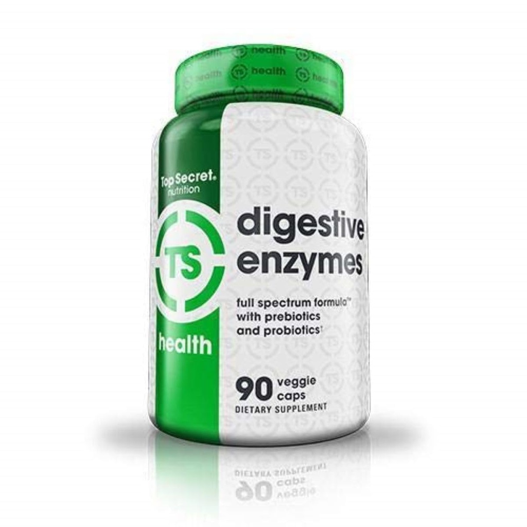Top Secret Nutrition Digestive Enzymes | Full Spectrum Prebiotics & Probiotics | 10 Enzymes | 구트 헬스, 블로팅 및 영양 흡수 | 90 캡슐
