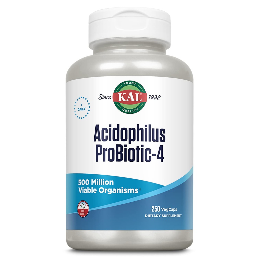 KAL Acidophilus ProBiotic-4, 500 백만 CFUs, 4 Probiotic Strains, 여성 및 남성을위한 Probiotics, 동결 건조, L. acidophilus, L. bulgaricus, S. thermophilus, B. bifidum, 250 서빙, 250 VegCaps