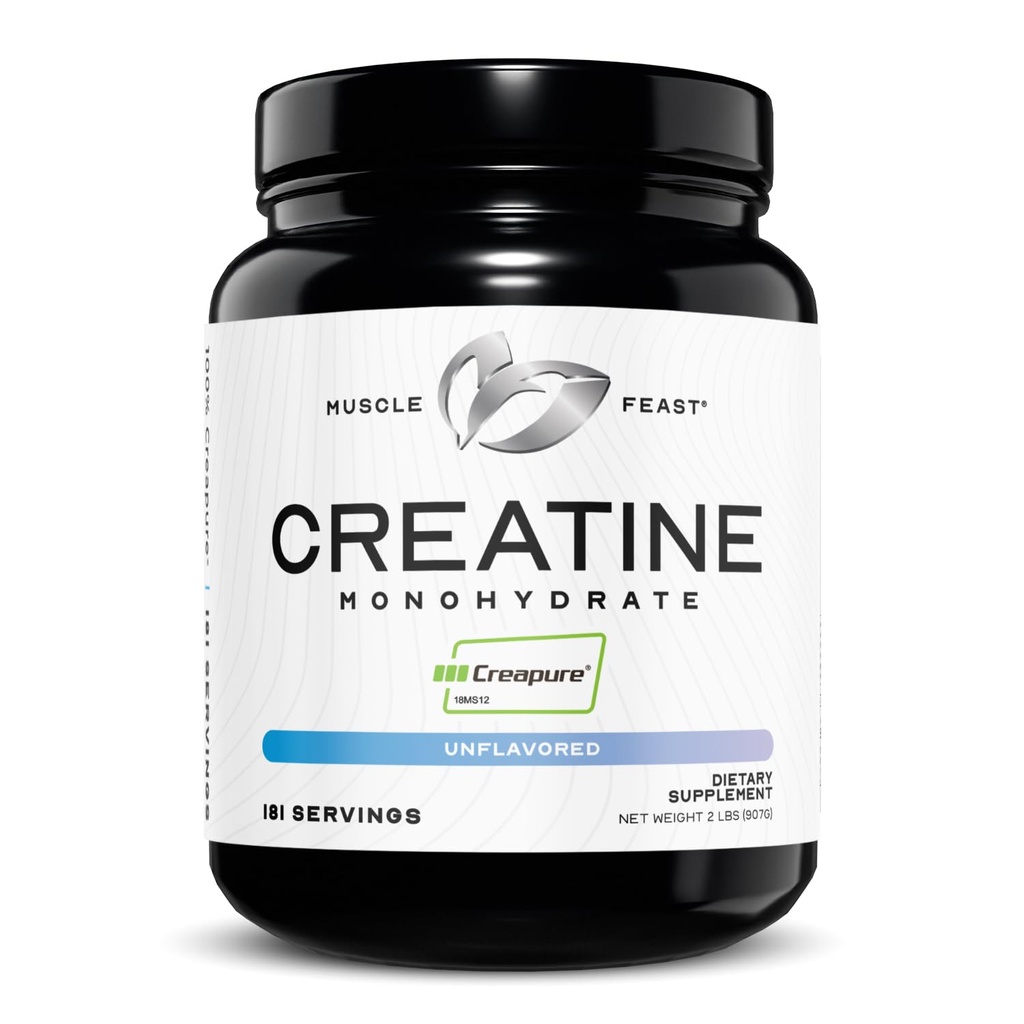 근육 Feast Creapure 크레아틴 Monohydrate 분말, Vegan Keto 친절한 글루텐 자유로운, 대량 게인, 근육 회복 보충교재 및 근육 성장, 크레아틴 분말, Unflavored, 2lb를 위한 믿을 수 있는 크레아틴