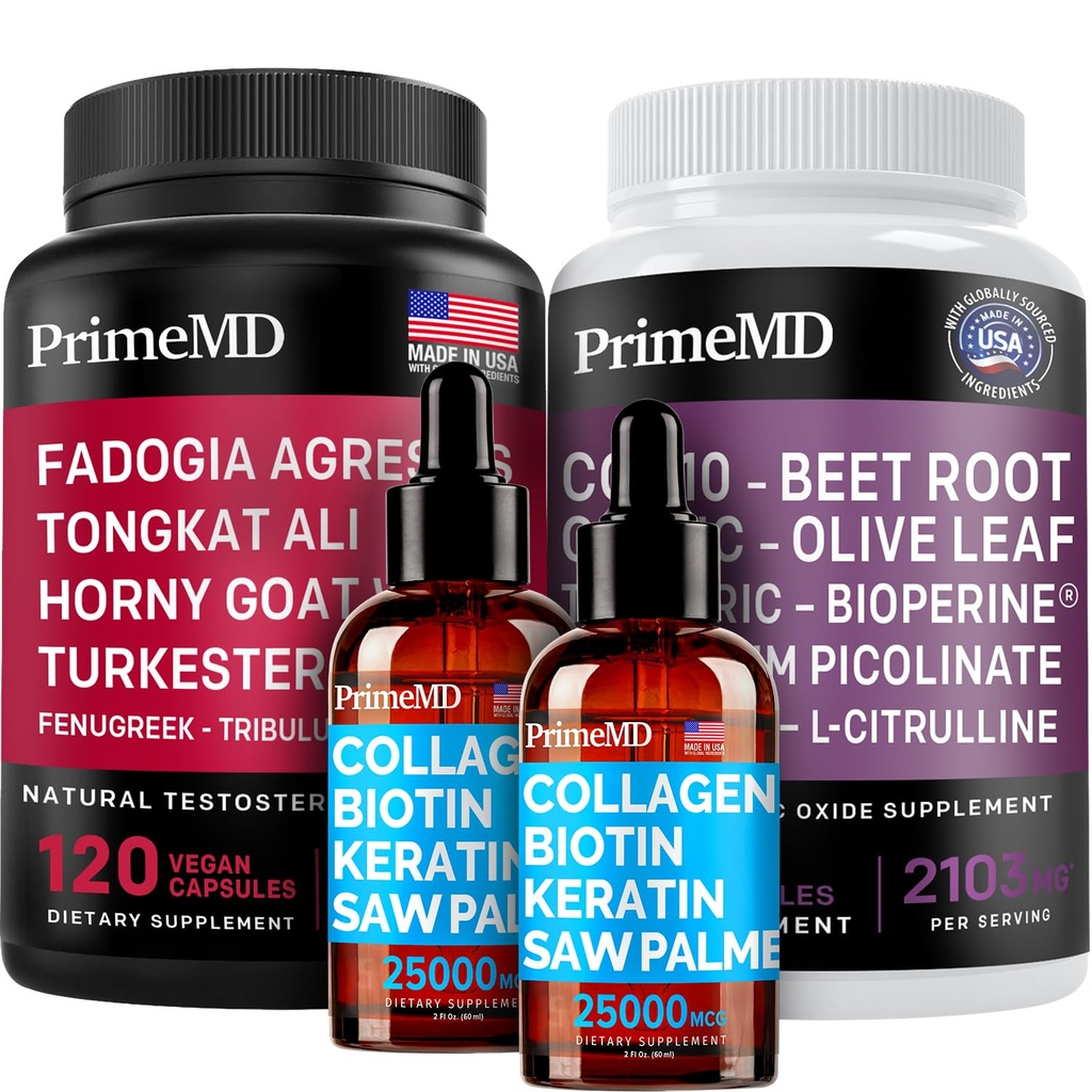 액체 콜라겐 Biotin (2pk), Fadogia Tongkat Ali (1pk) 및 Nitric 산화물 (1pk) 보충교재 번들 - 머리, 피부, 못, 심장, 에너지, & 테스토스테론 지원을 위한 유력한 비타민 - 비 GMO, Vegan