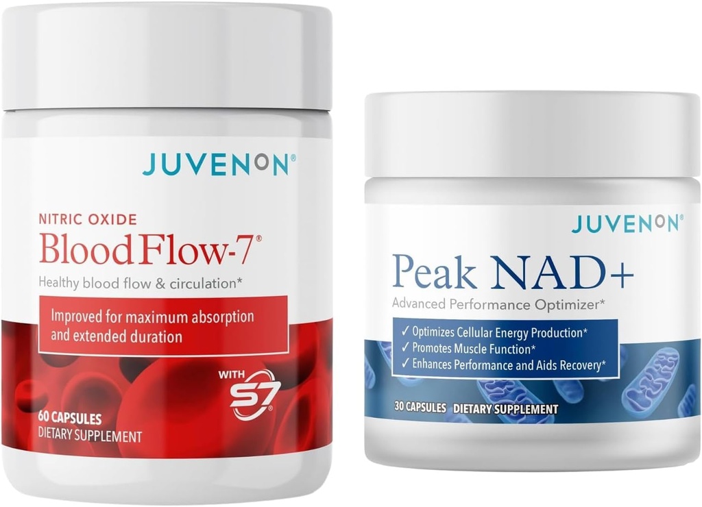 Nitrosigine + Peak NAD +를 가진 Juvenon BloodFlow-7 질소 보충