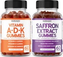 ADK 비타민 D3 K2 D (60 Gummies) K - 10 Vegan Supplement - 맛있는 라즈베리 맛과 Saffron (60 Gummies) 프리미엄 설탕 무료 보충제 - 5 in 1 Advanced Formula - Vegan & USA Made