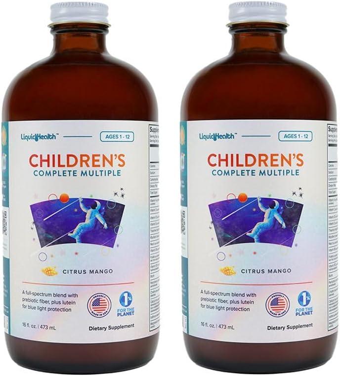 LIQUIDHEALTH 아이들의 아이를 위한 완전한 액체 Multivitamin, 유아 - 근본적인 비타민, 영양사 & 무기물, 면역 지원, Gut 건강 - 미국에서 만드는, Vegan, 비 GMO, 설탕 자유로운 (2 팩)