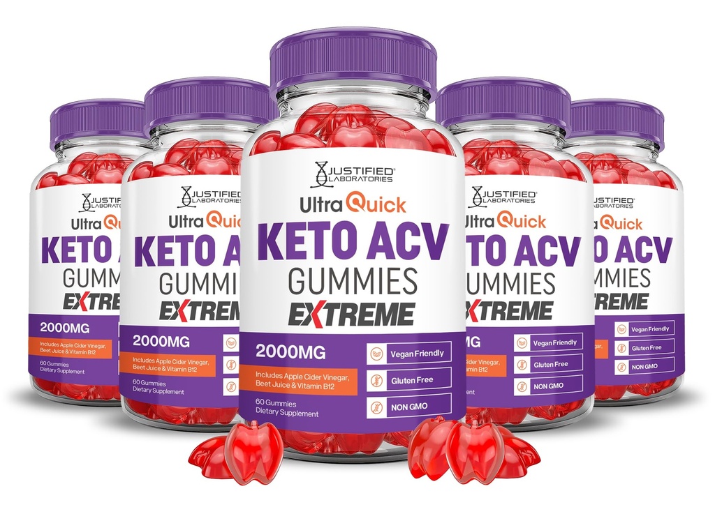 Justified Laboratories (5 팩 Ultra Quick Keto ACV Gummies Extreme 2000MG Ultraquick Keto Gummies Apple Cider Vinegar Pomegranate Beet Juice Powder B12 Vegan Non GMO 300 거미
