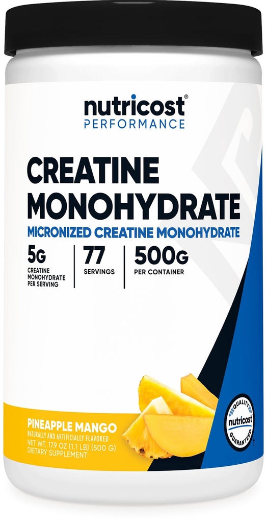 Nutricost Creatine Monohydrate 분말 (Pineapple Mango, 500 그램) - Micronized Creatine 보충 - Vegan, Non-GMO, 글루텐 무료