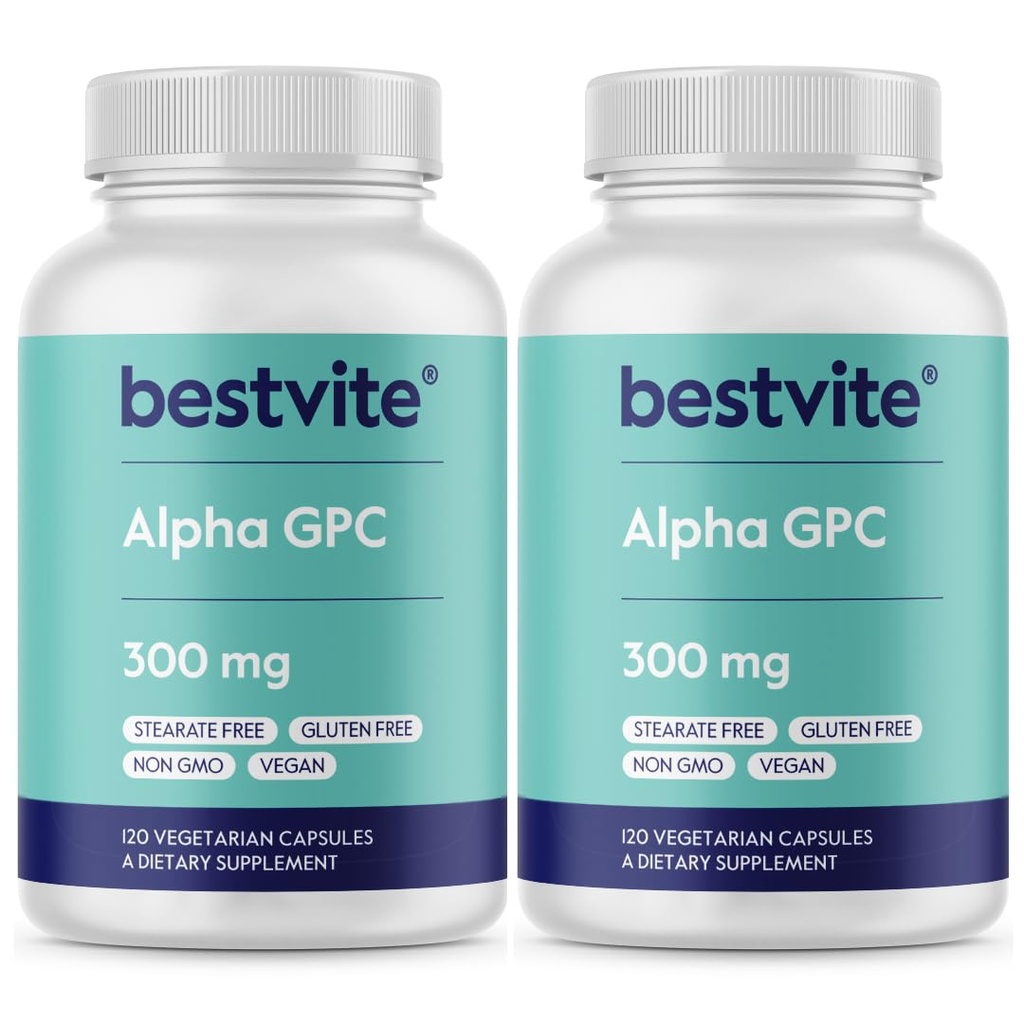 서빙 당 알파 GPC 600mg (240 채식 캡슐) (120x2) - Stearates 없음 - Vegan - 비 GMO - 글루텐 무료