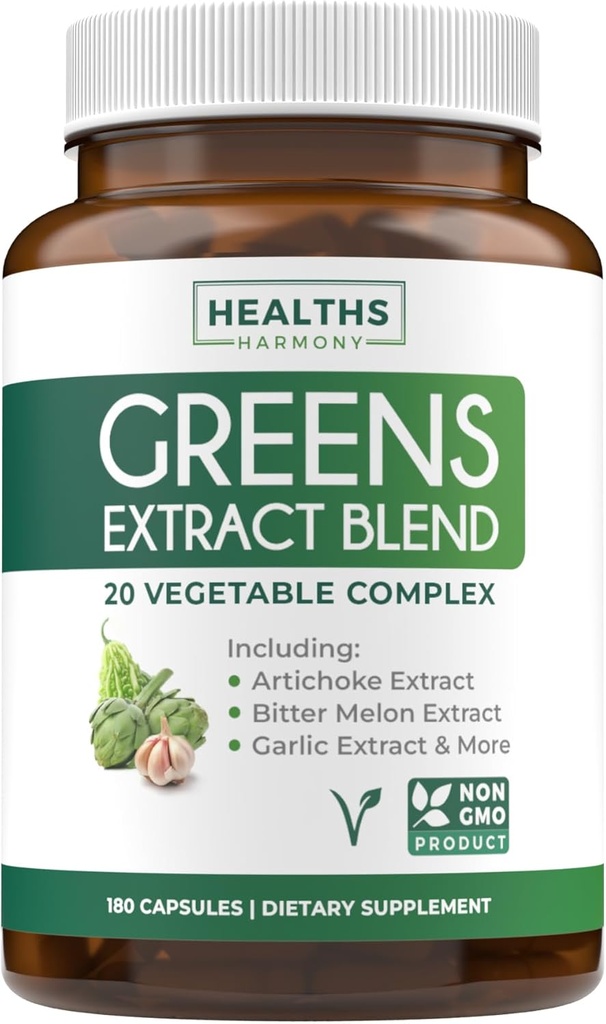 Super Greens 산화 방지제 Superfoods 2250mg 보충 - 20 Sprouts, 버섯, 뿌리, 마늘, 쓴 멜론, Artichoke, Celery씨, Cayenne Pepper, Alfalfa NON GMO - 180 캡슐을 가진 성분