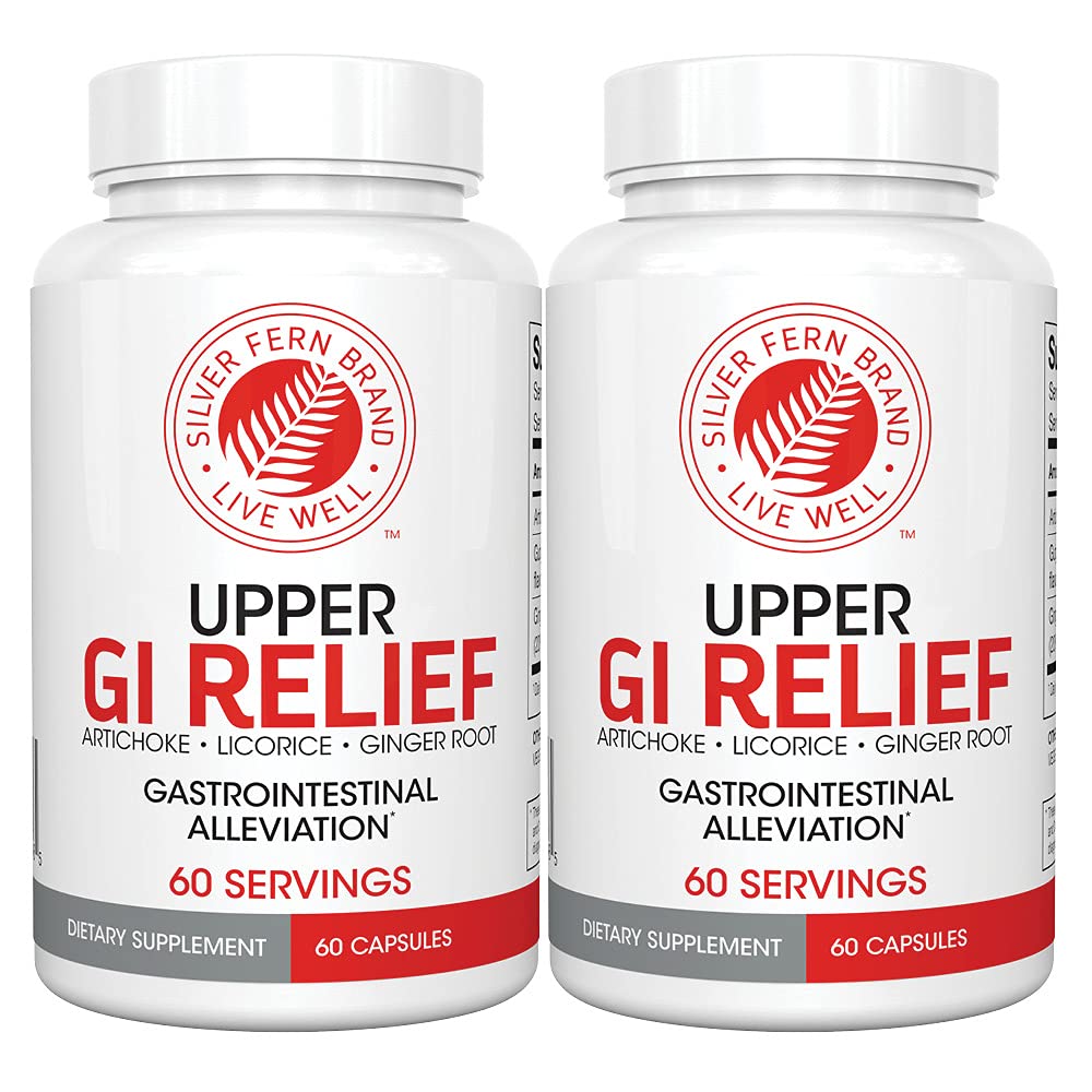 Silver Fern GI Relief - Natural Herbal Supplement - Artichoke Leaf Extract, Ginger Root Extract 및 GutGuard Licorice Flavonoids (2 병 - 120 캡슐 - 60 일 공급)