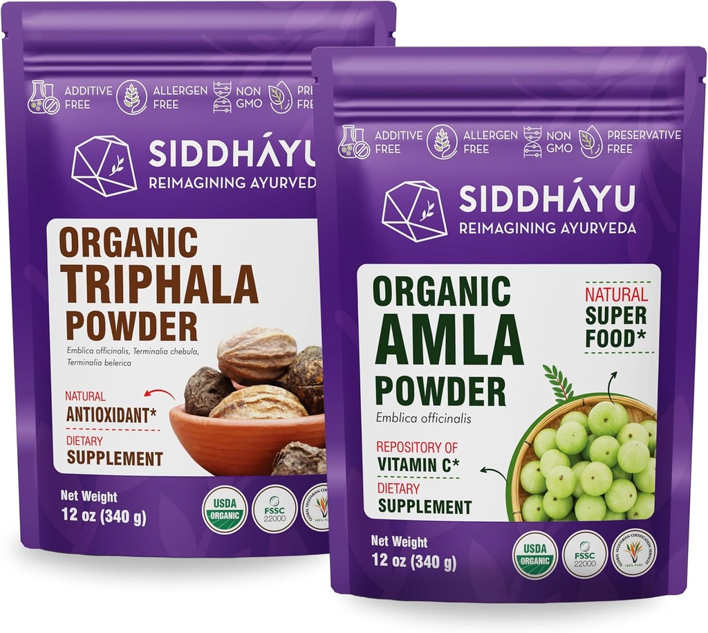 Siddhayu 유기 Triphala 분말 - 12 oz & 유기 Amla 초본 보충교재 분말 - 12 oz