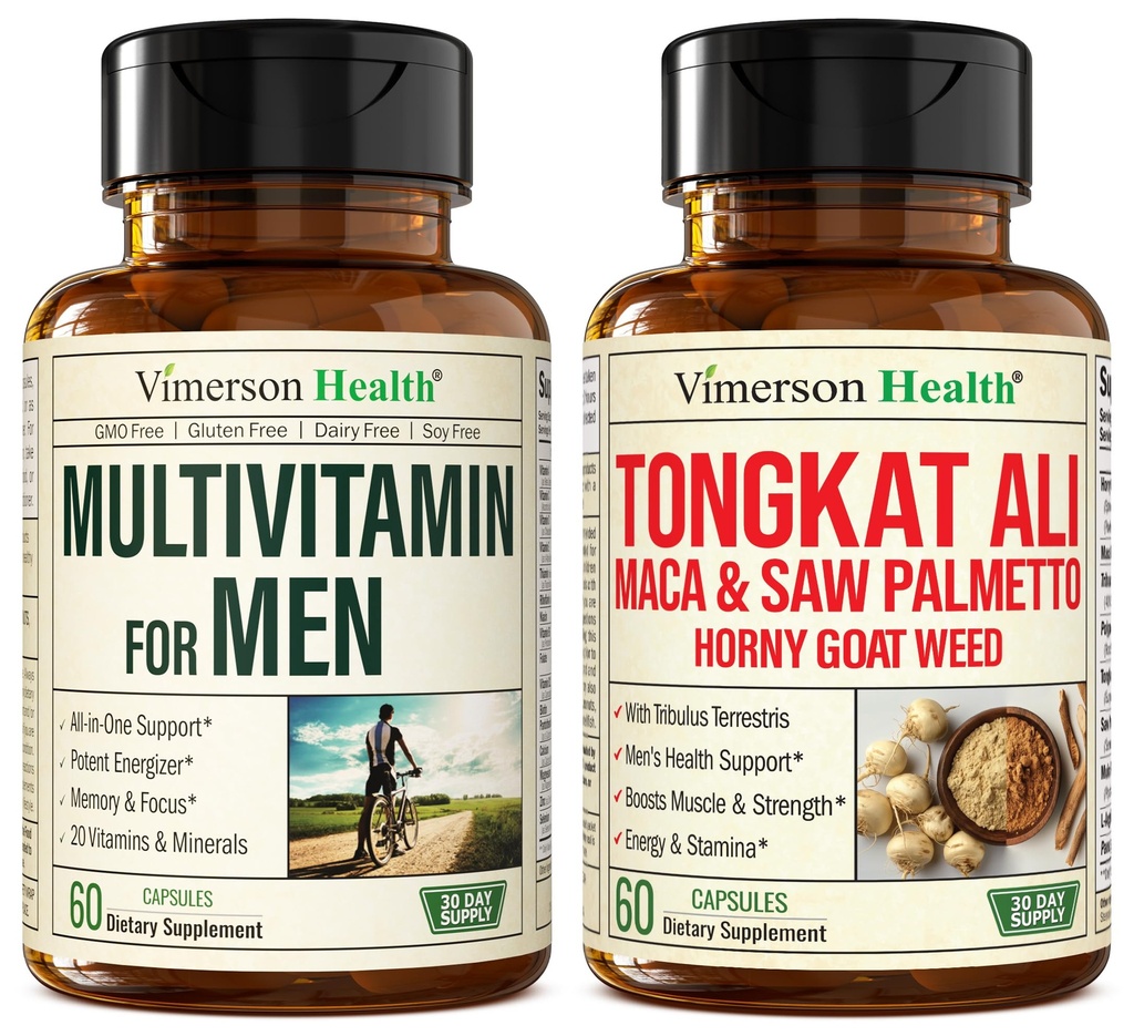 남자를위한 Vimerson 건강 Multivitamin & Horny Goat Weed, Maca 뿌리 분말, Tribulus Terrestris, Saw Palmetto Extract