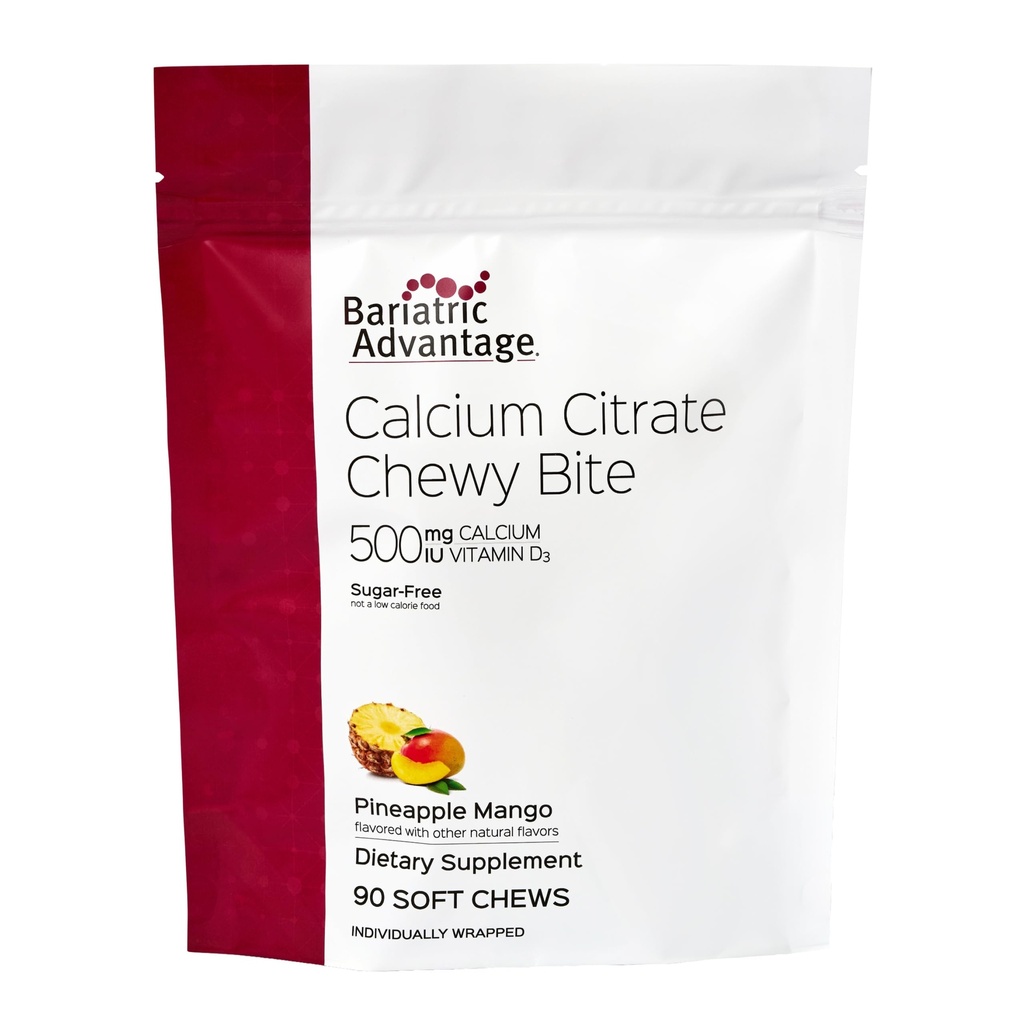 Bariatric 이점 칼슘 구연산염 Chewy는 500 mg - 높게 흡수하고 & 소화할 수 있는 - 비타민 D3 - 쉽게 Chewable 칼슘 보충교재 - 파인애플 망고 - 90 조사
