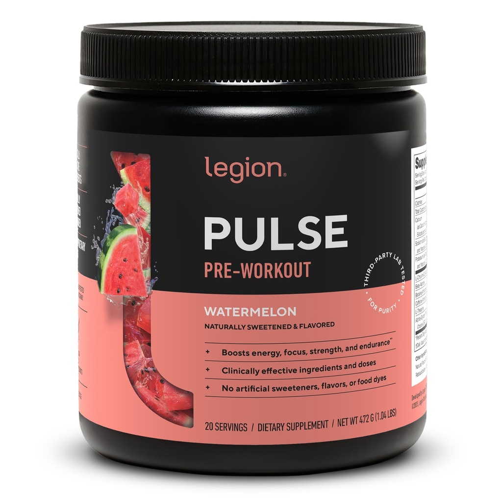 LEGION- All Natural Nitric Oxide Preworkout Drink to Boost Energy, Creatine Free, Naturally Sweetened, Beta Alanine, Citrulline, 알파 GPC (Watermelon)
