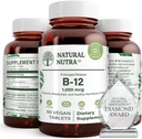 자연적인 Nutra 비타민 B12 1000 mcg, Cobalamin B 12 보충교재, 칼슘 인산염, Metabolism 건강에 있는 도움은, Nervous 체계, 최선 흡수, 글루텐 해방합니다, 설탕 자유로운, 60 Vegan 정제를 지원합니다
