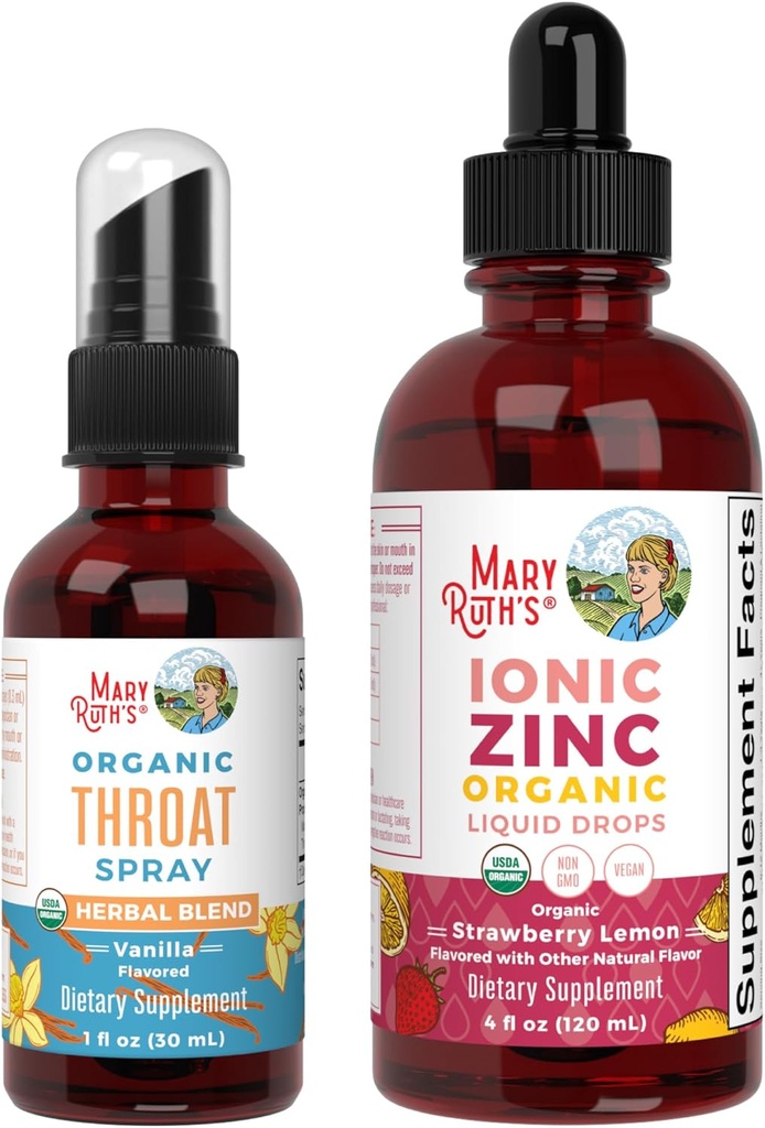 MaryRuth Organics Throat Spray (Vanilla) 및 아연 드롭 (Strawberry Lemon) | USDA Organic, Clean Label Project Verified® | Throat Relief, Immunity 및 전반적인 건강에 대한 비타민 | Vegan, Non-GMO