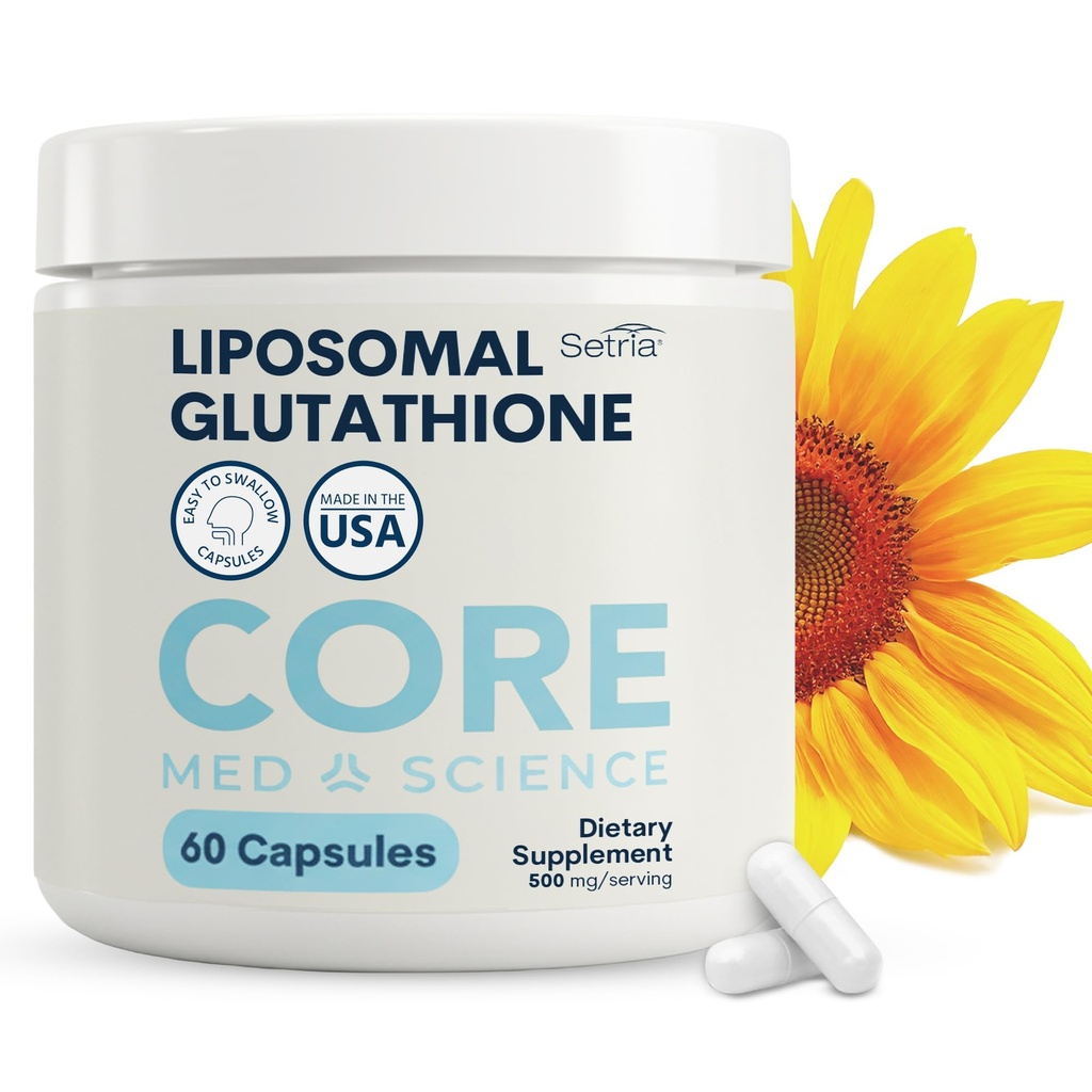 핵심 Med 과학 Liposomal 글루타티온 보충교재 (500mg, 60의 캡슐) - Phospholipid Complex를 가진 순수한 감소된 Setria - 에너지, 두뇌 건강, 피부 & 간 건강을 위한 산화 보충교재