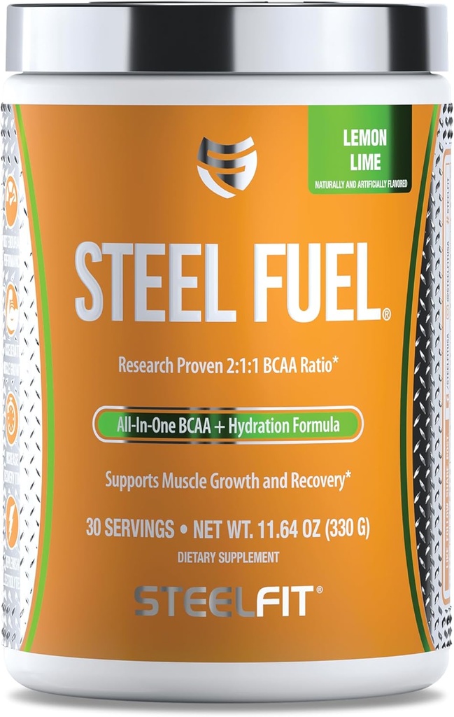 SteelFit Steel Fuel BCAAs Amino Acids Powder for Intra-Workout to Accelerate Muscle Growth & Enhanced Endurance - 30 Lemon Lime의 서빙 - 전해질 및 회복을위한 BCAA 보충제 분말