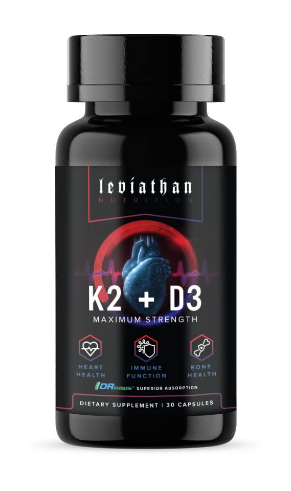 Leviathan 영양 비타민 D3 K2 1 공식에 대하여 2 | 360mcg 비타민 K2 (MK7) + 비타민 D3 5000 IU Vegan 유기 여분 힘 비타민 보충교재 - 지원 심장, 이, 합동 및 뼈 건강