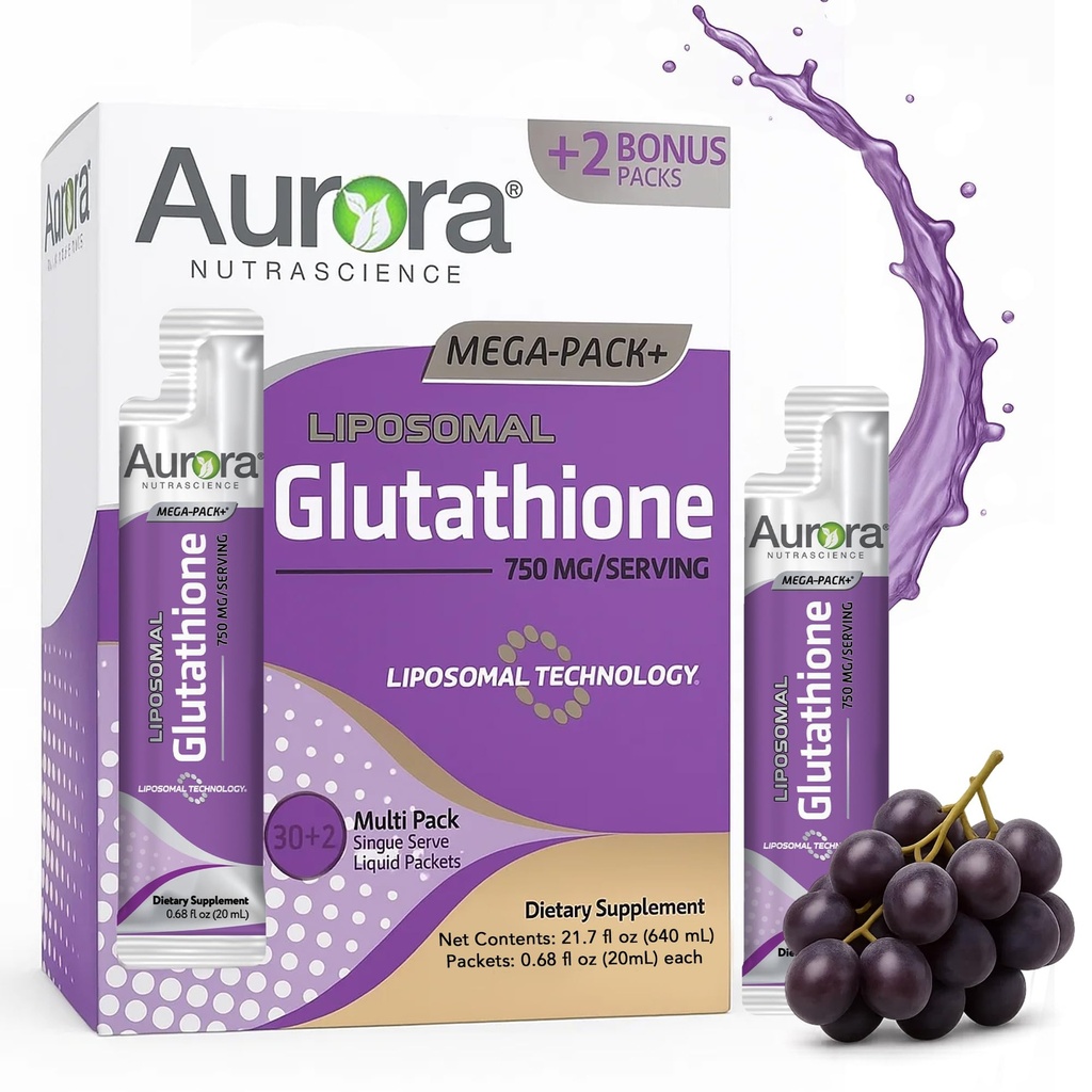 오로라 Nutrascience Mega-Liposomal 액체 글루타티온, Immune & 산화 Gut 건강 지원 보충교재, 봉사 당 750 mg, 비 GMO, 설탕 자유로운, 32 단 하나 Serve 소포