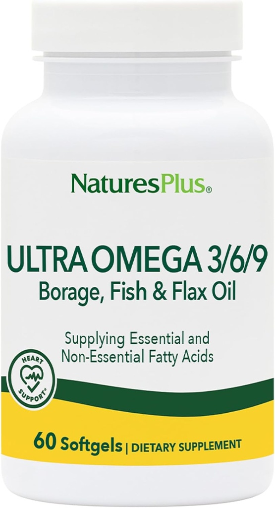 자연 플러스 울트라 오메가 3 6 9-1200 mg, 60 Softgels - Borage 오일, 생선 기름, Flax 오일 보충, 글루텐 - 60 서빙
