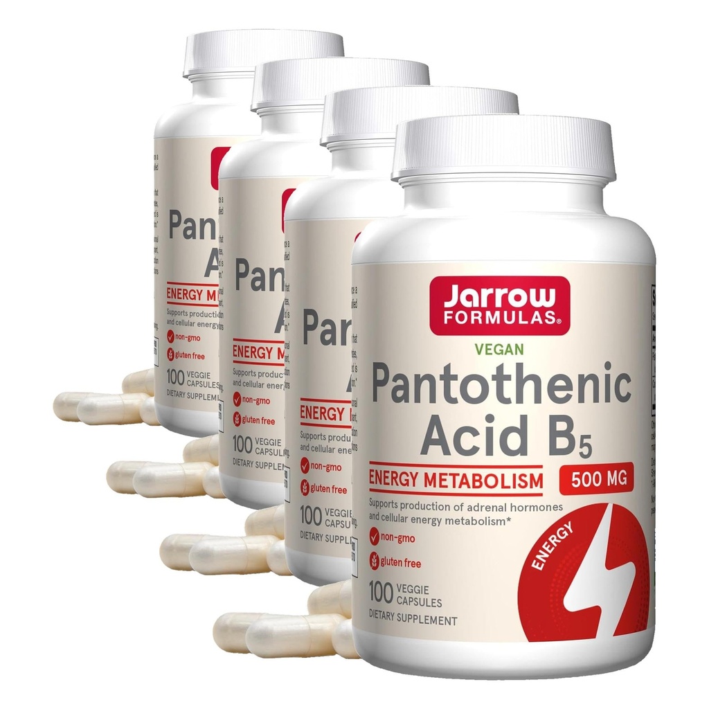 Jarrow Formulas Pantothenic Acid B5 500 mg - 100 Veggie Caps - Essential B 비타민 다이어트 보충 - 에너지 생산 및 대사 지원 - 100 서빙 (포장 4)