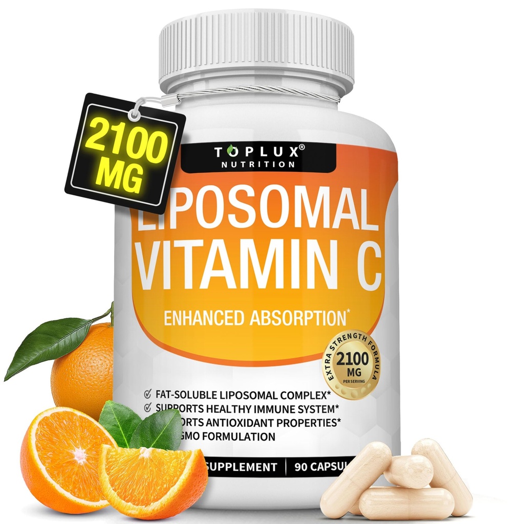 Liposomal 비타민 C 2100mg 높은 흡수 지방 수용성 VIT C - Immune 지원 교원질 승압기 면제 방위 & 강력한 산화 방지제, MCT 기름 & 해바라기 Lecithin, Acsorbic 산, Vegan 비 GMO