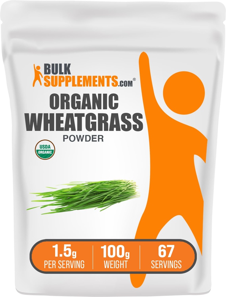 BulkSupplements.com 유기 Wheatgrass 분말 - 유기 슈퍼 그린 분말, 슈퍼 푸드 보충 - Vegan & 글루텐 무료, 봉사 당 1.5g, 100g (3.5 oz) (팩 1)