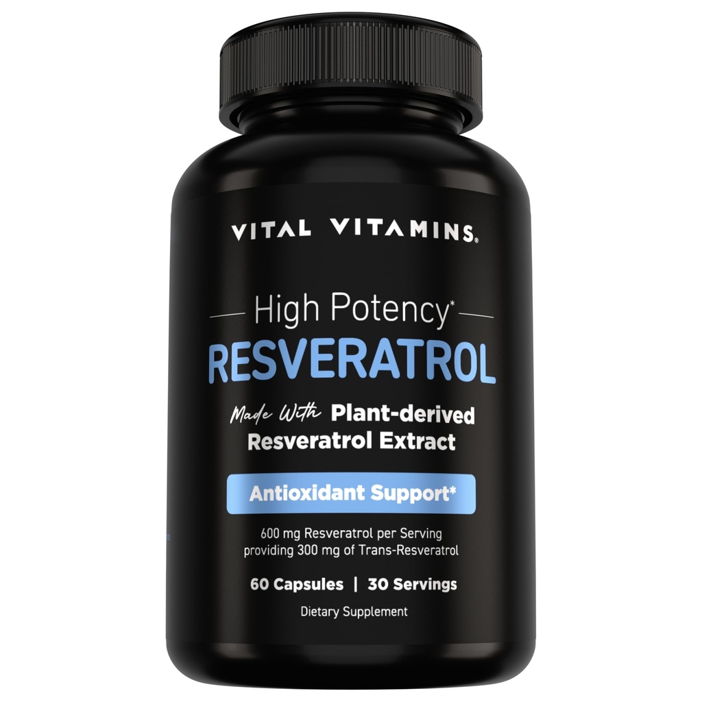 바이탈 비타민 Resveratrol 보충교재 - 산화 방지제 지원, 세포질 Longevity, 인지 기능 - 60의 캡슐