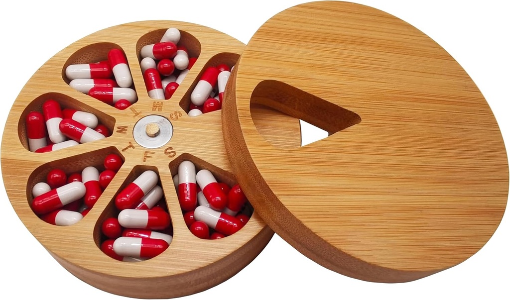 fashciaga Bamboo Wood Daily Weekly Vitamin Medicine Pill 주최자 케이스 상자,Kitchen Salt Spice Cellar Containers, 반지 보석 저장 장식 상자 (대형)