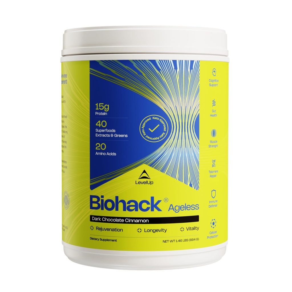 LevelUp Biohack Ageless: Colostrum Collagen Superfoods Antioxidants spermidine Amino Acids Creatine for Women and Men, 전체 바디 회춘 (Dark Chocolate Cinnamon)
