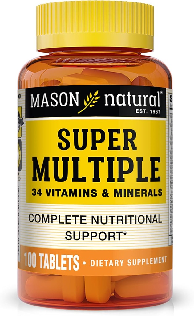 MASON NATURAL Super Multiple 34 Vitamins and Minerals - 완전한 영양 지원, One Multivitamin의 모든, 전반적인 건강을 지원, 100 정제